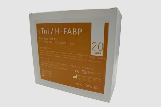 ชุดทดสอบ POCT อย่างรวดเร็วระดับมืออาชีพขั้นตอนเดียว 20PCS CTnI H-FABP ชุดทดสอบคอลลอยด์โกลด์