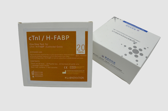 ชุดทดสอบ POCT อย่างรวดเร็วระดับมืออาชีพขั้นตอนเดียว 20PCS CTnI H-FABP ชุดทดสอบคอลลอยด์โกลด์